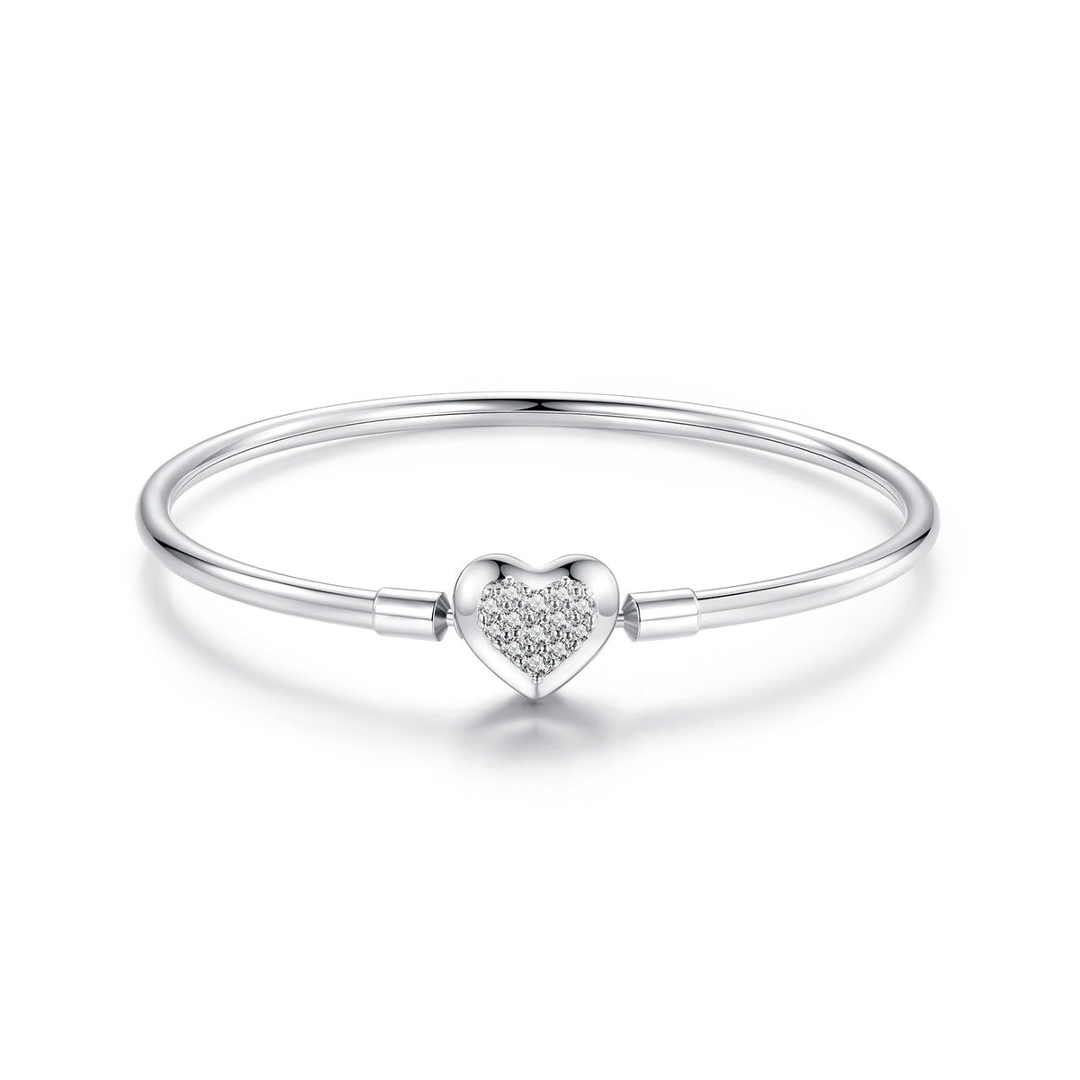 Bracelet 925 Sterling Silver white gold plated with heart-shaped CZ charm, women's size 17.0 on Tampa Home & Garden Store