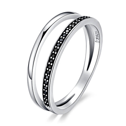 925 Sterling Silver ladies ring, 0.6 cm wide with black pave channel stones, size 6, Bids.com on Tampa Home & Garden Store
