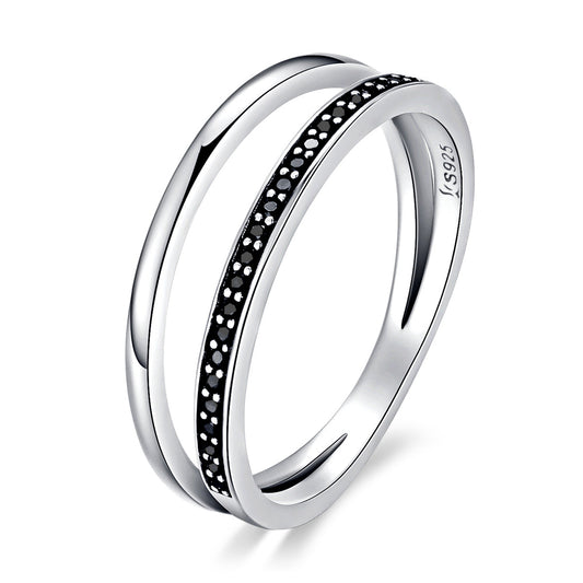 925 Sterling Silver ladies ring, 0.6 cm wide with black pave channel stones, size 6, Bids.com on Tampa Home & Garden Store