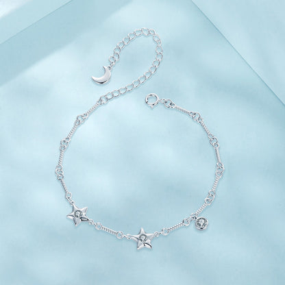 Bracelet 925 sterling silver white-gold plated CZ with star crescent charms by Bids.com on Tampa Home & Garden Store