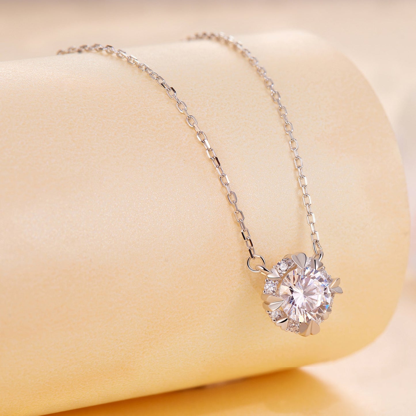 925 Sterling Silver Moissanite 1.0ct necklace with a floral pavé halo pendant on Bids.com on Tampa Home & Garden Store
