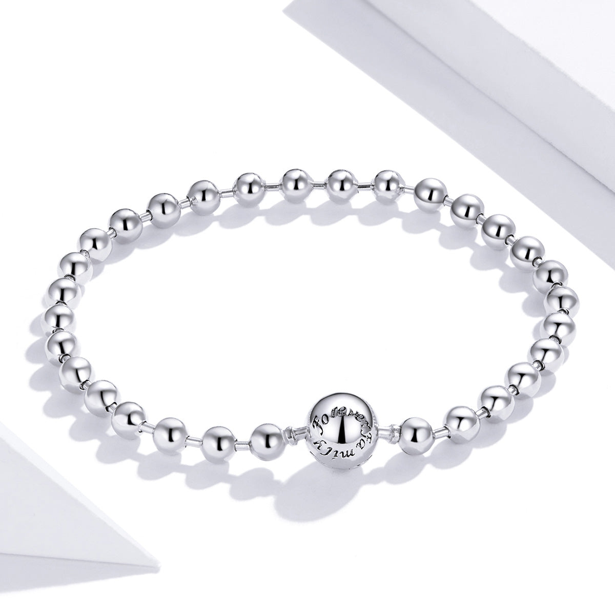 Bracelet 17cm 925 sterling silver beads with oxidized and platinum plating, engraved disc on Tampa Home & Garden Store