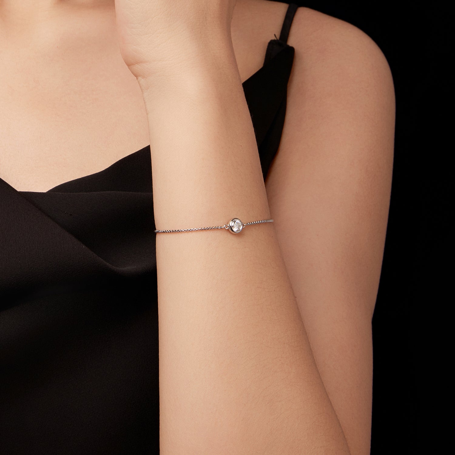 925 Sterling Silver 0.50ct Moissanite Bracelet for Women with bezel-set center stone on chain on Tampa Home & Garden Store