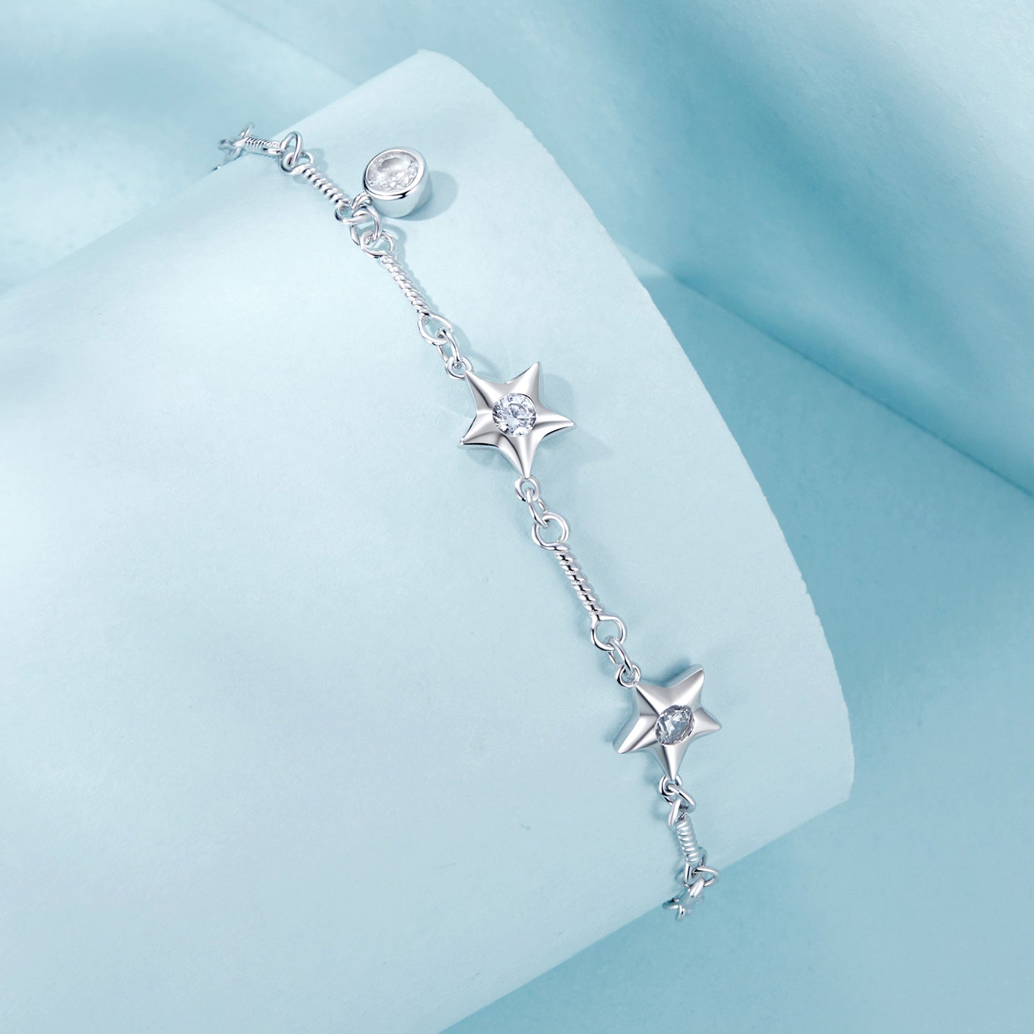 Bracelet 925 Sterling Silver White Gold Plated CZ with star charms for women on Tampa Home & Garden Store