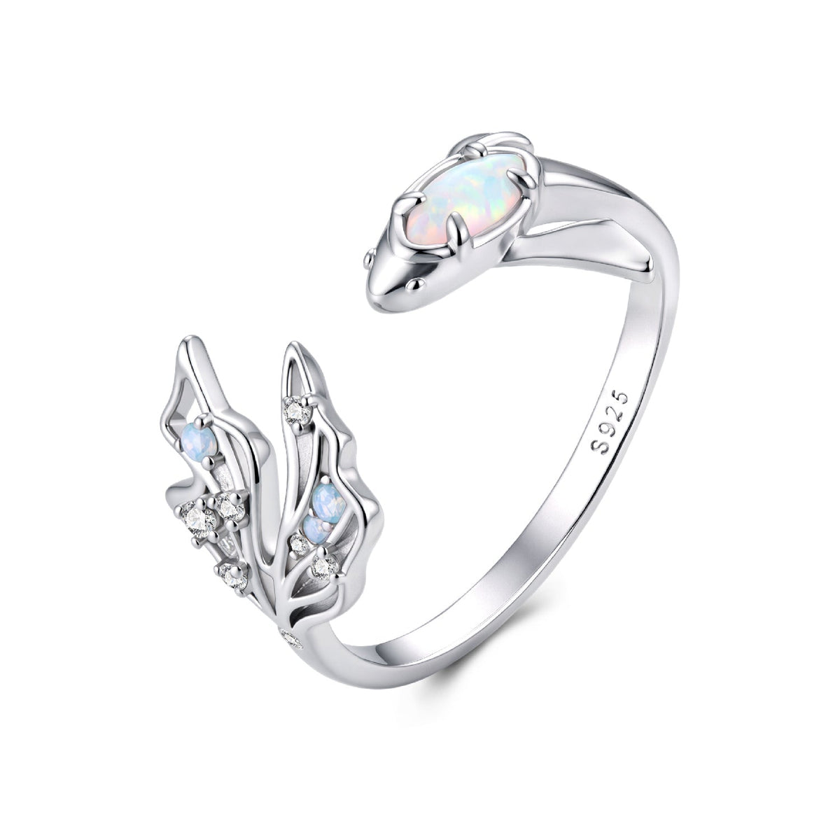 Ring 925 Sterling Silver white gold plated nano opal with CZ accents on Tampa Home & Garden Store