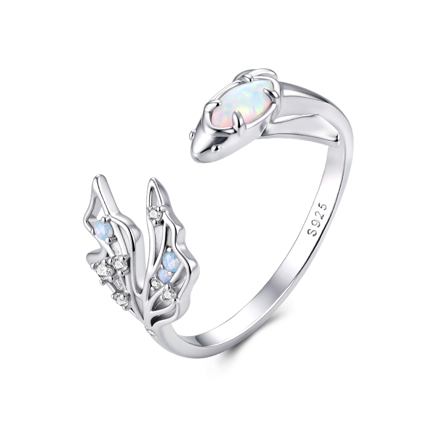 Ring 925 Sterling Silver white gold plated nano opal with CZ accents on Tampa Home & Garden Store