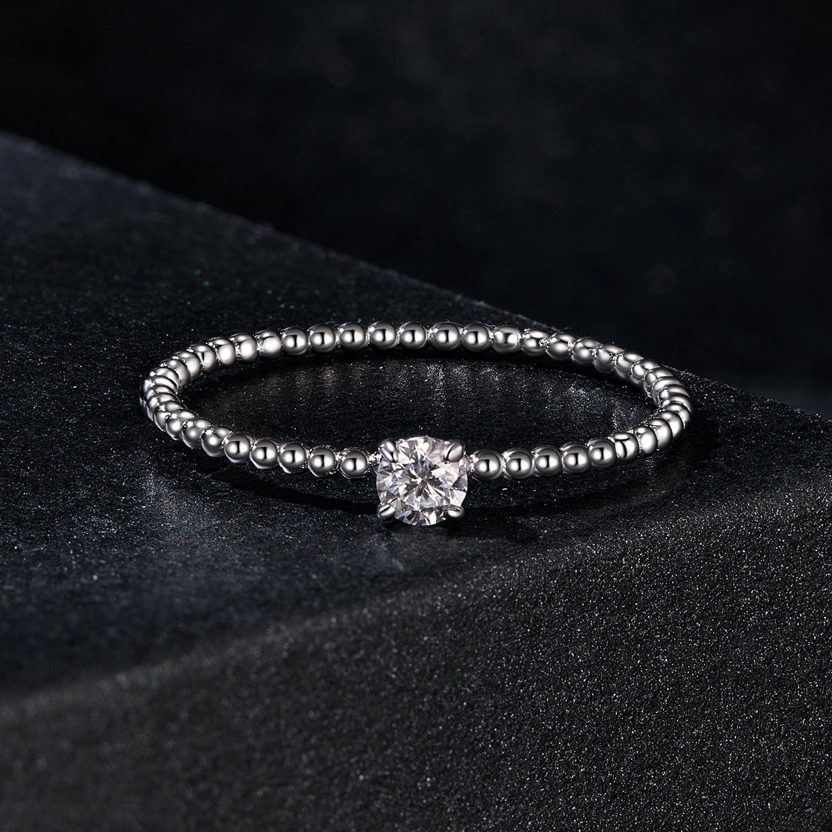 Ring, 925 Sterling Silver beaded band with 3mm moissanite centerpiece, size 6 on Tampa Home & Garden Store
