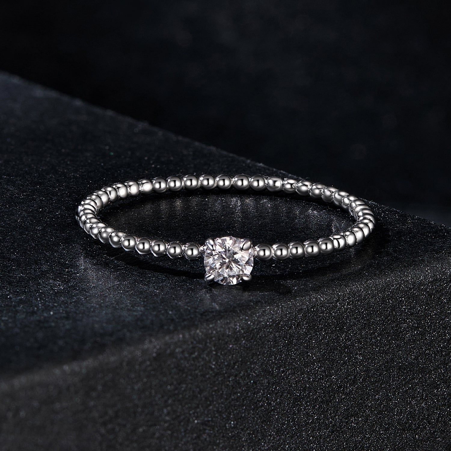Ring, 925 Sterling Silver beaded band with 3mm moissanite centerpiece, size 6 on Tampa Home & Garden Store