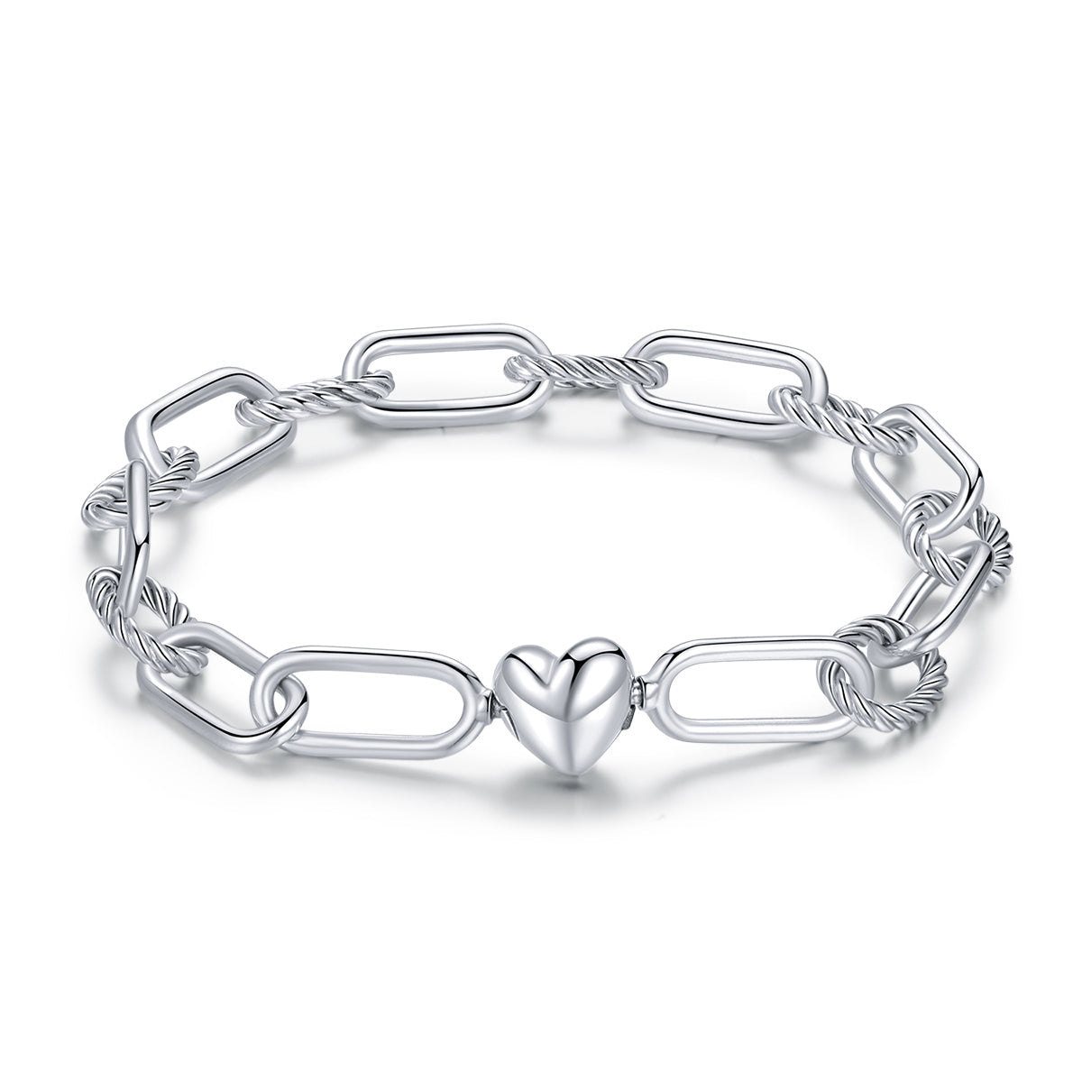 Bracelet 925 Sterling Silver oxidized with heart charm, 17cm for women on Tampa Home & Garden Store