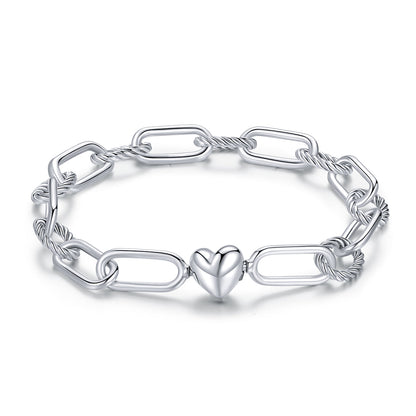 Bracelet 925 Sterling Silver oxidized with heart charm, 17cm for women on Tampa Home & Garden Store