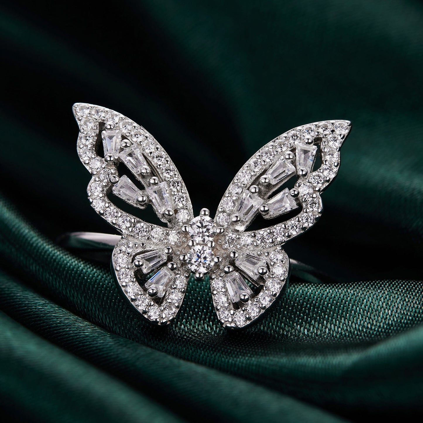 Butterfly pavé ring, 925 silver with white gold plating, CZ stones, size 7, by Bids.com on Tampa Home & Garden Store