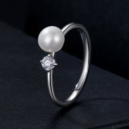 Sterling silver ring with freshwater pearl and 3mm moissanite, size 6 for women on Tampa Home & Garden Store