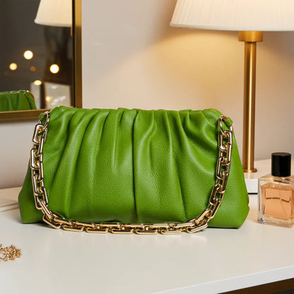 Leather Bag, Clutch Bag with Chain - MiamiLeathers