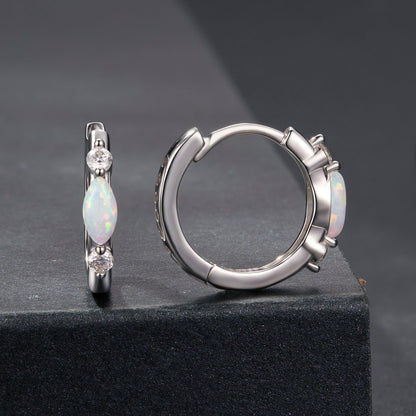 Pair of 925 sterling silver earrings with opal drops and moissanite accents, white gold plated on Tampa Home & Garden Store