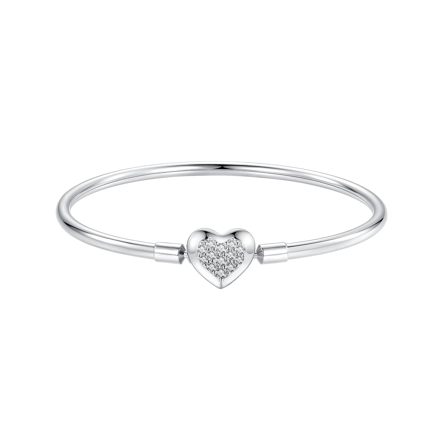 Bracelet Bids.com 925 sterling silver heart CZ charm, white gold plated, size 17 on Tampa Home & Garden Store