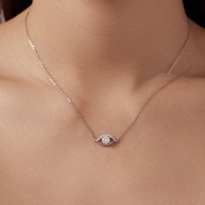 925 Sterling Silver Moissanite Necklace with curved pave pendant, 40+5cm length for Women on Tampa Home & Garden Store
