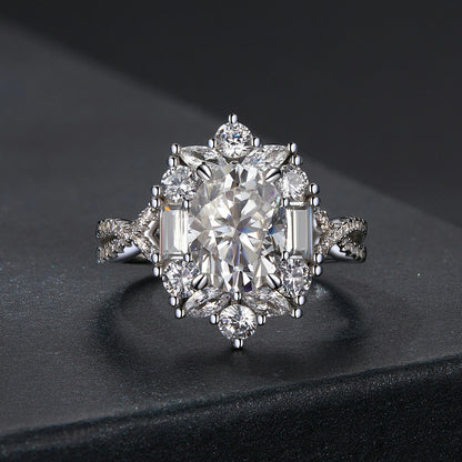 Sterling silver moissanite ring with white gold plating, 2ct center stone, size 8 on Tampa Home & Garden Store