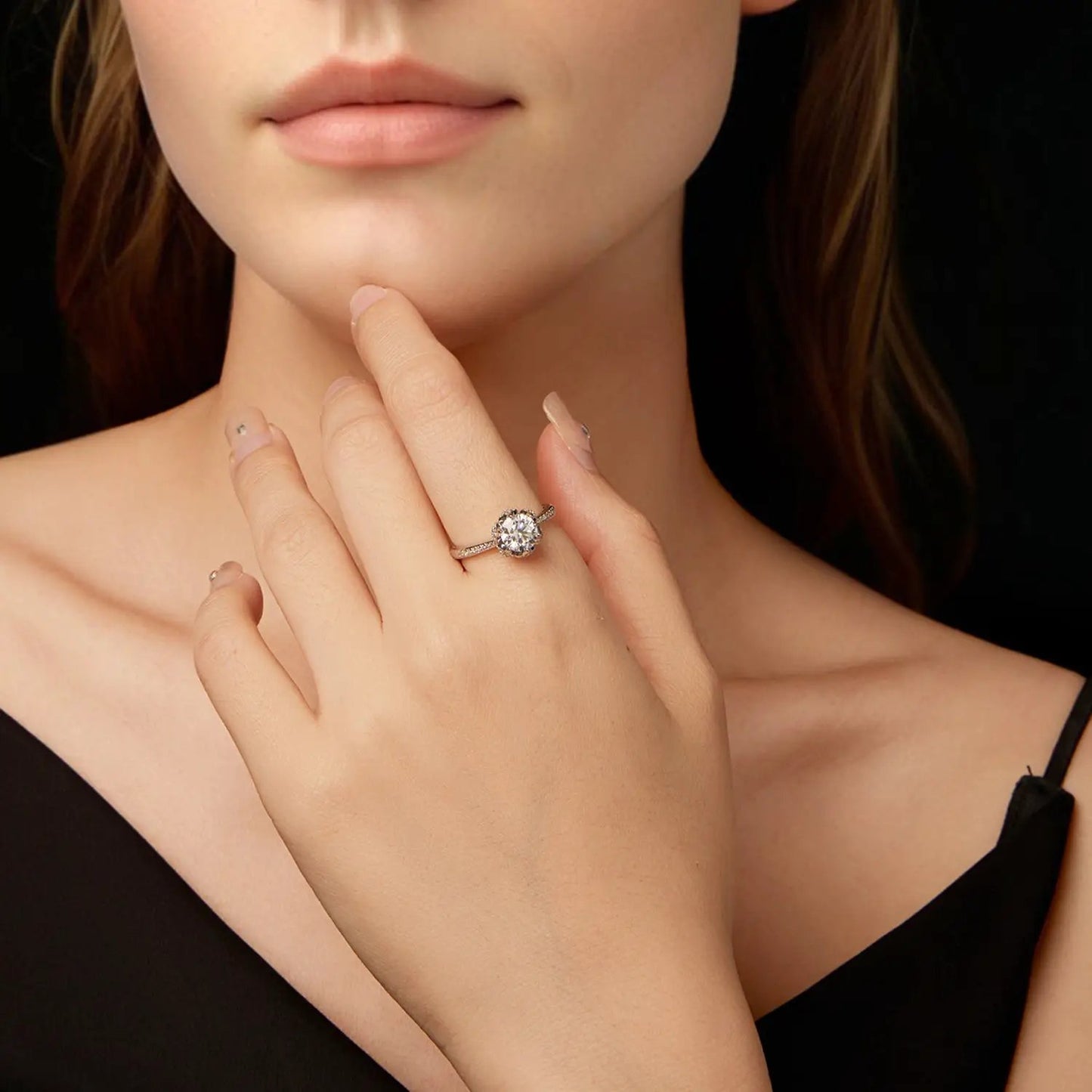 925 Sterling Silver Moissanite Ring, 1ct center stone, white gold plated, size 6, for women on Tampa Home & Garden Store