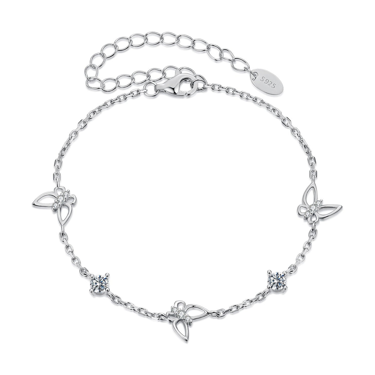 Bracelet 925 Silver White-Gold plated Moissanite butterfly adjustable 15+6cm Bids.com on Tampa Home & Garden Store