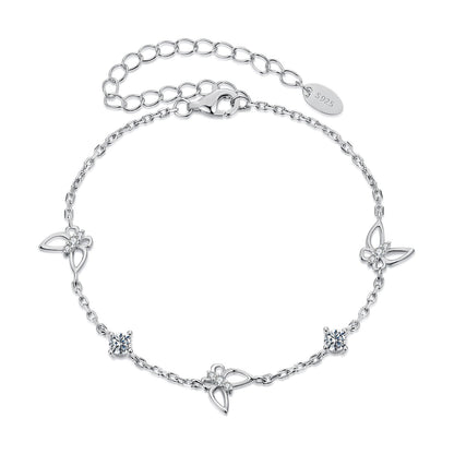 Bracelet 925 Silver White-Gold plated Moissanite butterfly adjustable 15+6cm Bids.com on Tampa Home & Garden Store