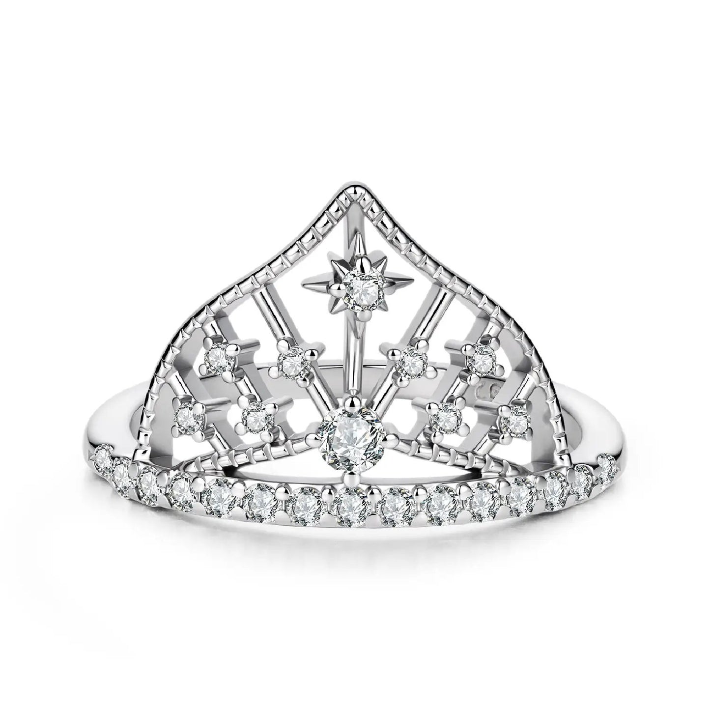Ring, 925 Sterling Silver White Gold Plated Pavé CZ, tiara motif, size 6, by Bids.com on Tampa Home & Garden Store