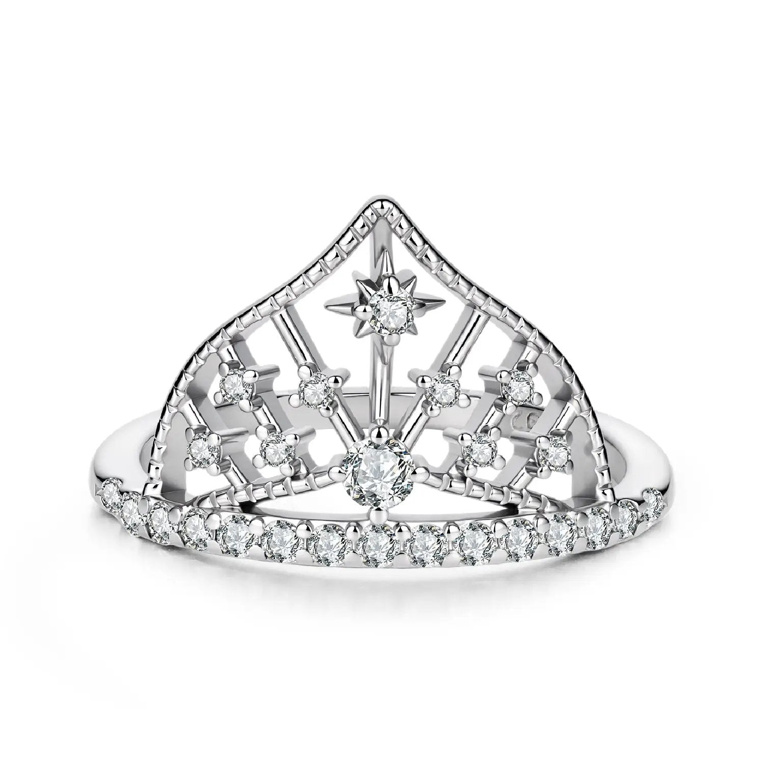 Ring, 925 Sterling Silver White Gold Plated Pavé CZ, tiara motif, size 6, by Bids.com on Tampa Home & Garden Store