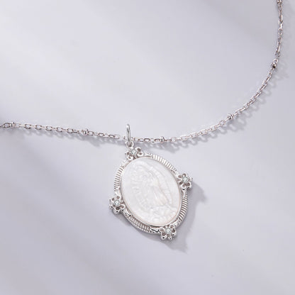 Sterling silver necklace with white gold plating; oval mother-of-pearl pendant with CZ, 40+5cm on Tampa Home & Garden Store