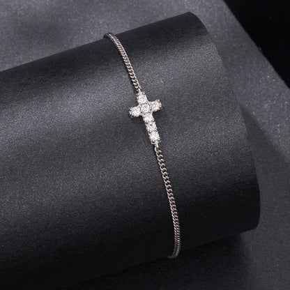 925 Sterling Silver Moissanite Bracelet cross charm plated white gold 15+6cm for women on Tampa Home & Garden Store