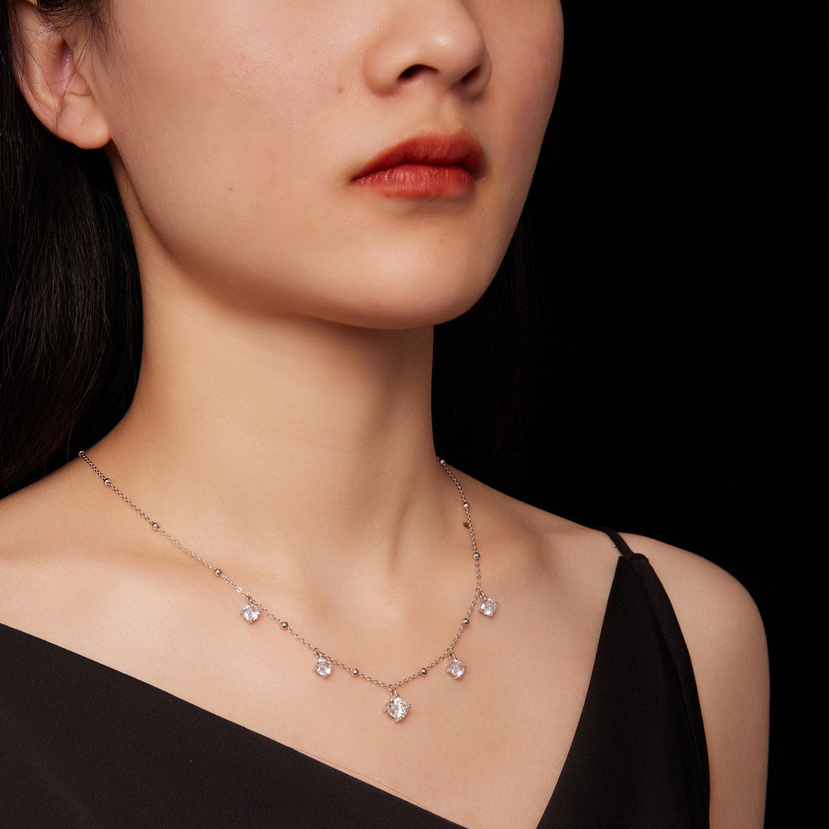 925 Sterling Silver moissanite necklace with 5.0mm stones, delicate chain and drop pendants on Tampa Home & Garden Store