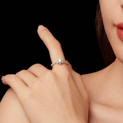 925 sterling silver pavé ring with moissanite and CZ, flower cluster centerpiece, size 6 on Tampa Home & Garden Store