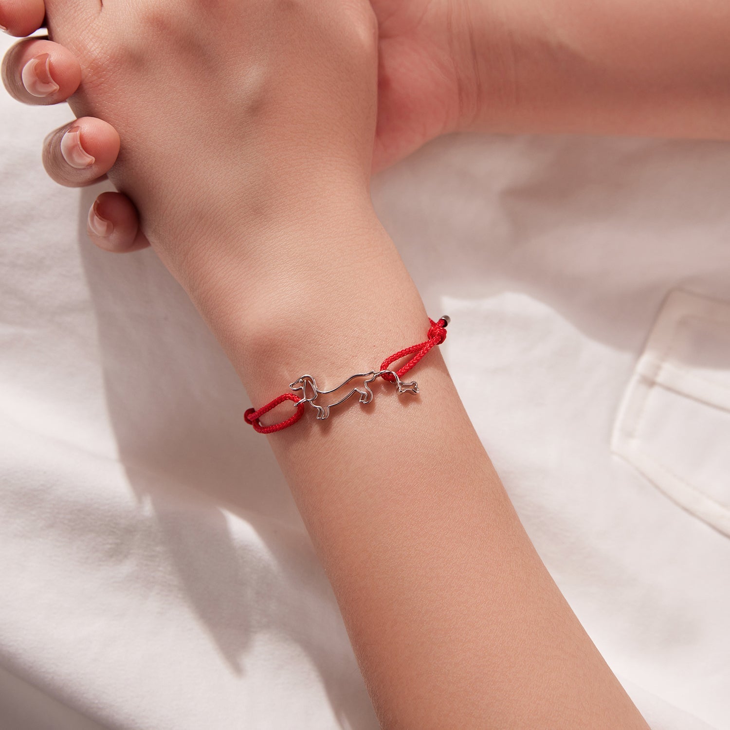 Bracelet red cotton cord with white gold plated 925 sterling silver dog charm, adjustable, Bids.com on Tampa Home & Garden Store