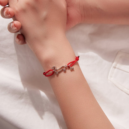 Bracelet red cotton cord with white gold plated 925 sterling silver dog charm, adjustable, Bids.com on Tampa Home & Garden Store
