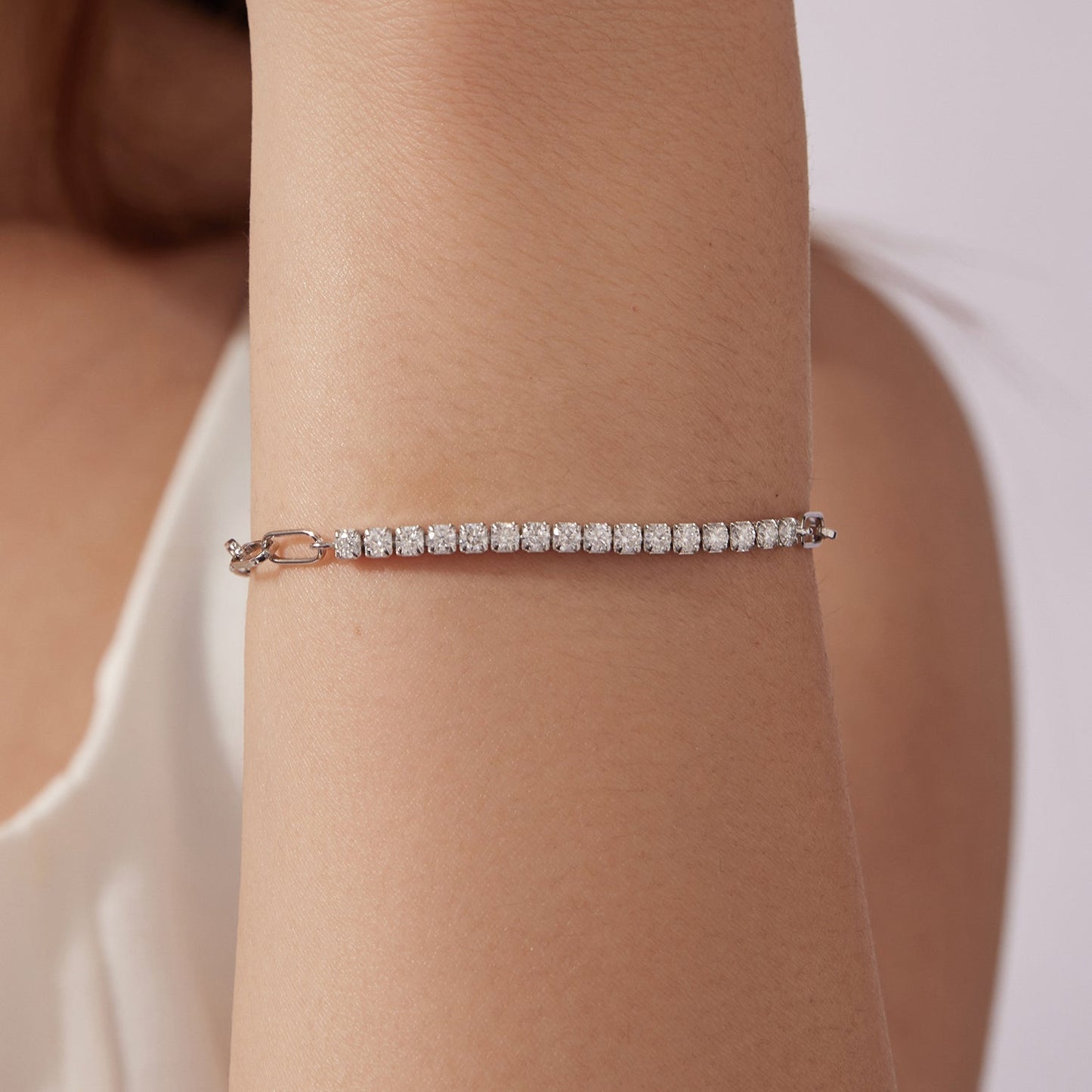 Bracelet 925 sterling silver moissanite, white gold tone, 21cm length, by Bids.com on Tampa Home & Garden Store