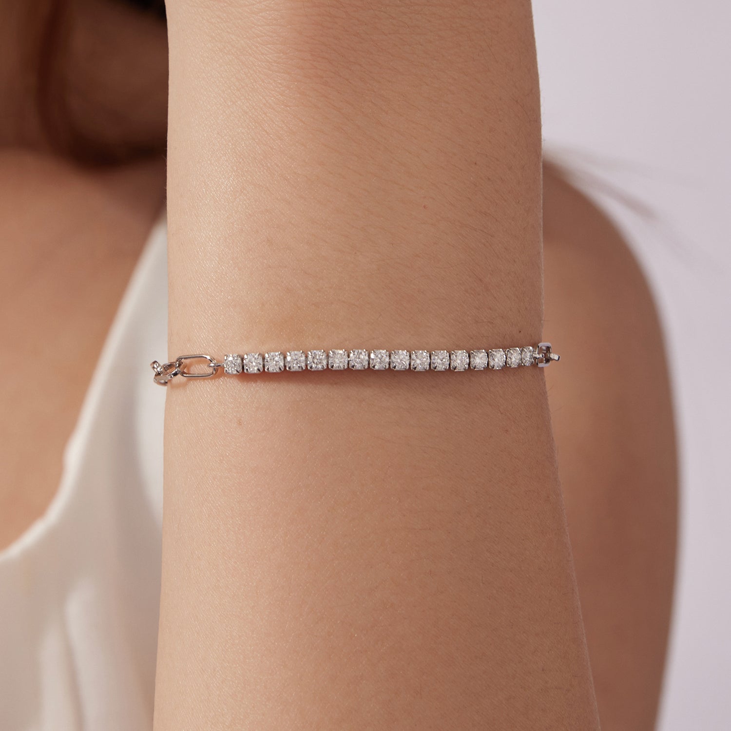 Bracelet 925 sterling silver moissanite, white gold tone, 21cm length, by Bids.com on Tampa Home & Garden Store