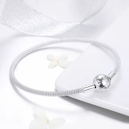 Sterling silver SCB bracelet 17 cm with beaded mesh band and engraved round clasp on Tampa Home & Garden Store
