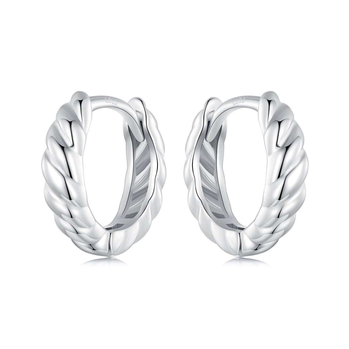 Hoop earrings, 925 sterling silver plated white gold, twisted rope design, 11x3 mm pair on Tampa Home & Garden Store