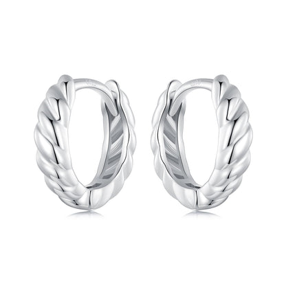 Hoop earrings, 925 sterling silver plated white gold, twisted rope design, 11x3 mm pair on Tampa Home & Garden Store