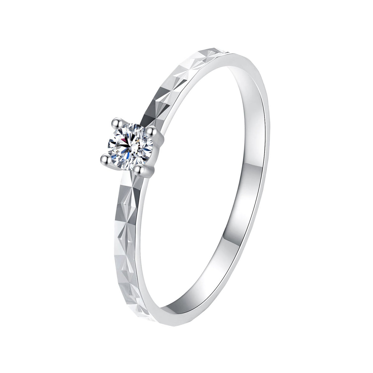925 Sterling Silver Moissanite Ring, white gold plated, solitaire round stone, size 6 on Tampa Home & Garden Store