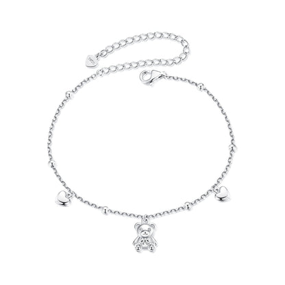 Bracelet 925 Sterling Silver pavé CZ, bear and heart charms, 150+60mm length, by Bids.com on Tampa Home & Garden Store