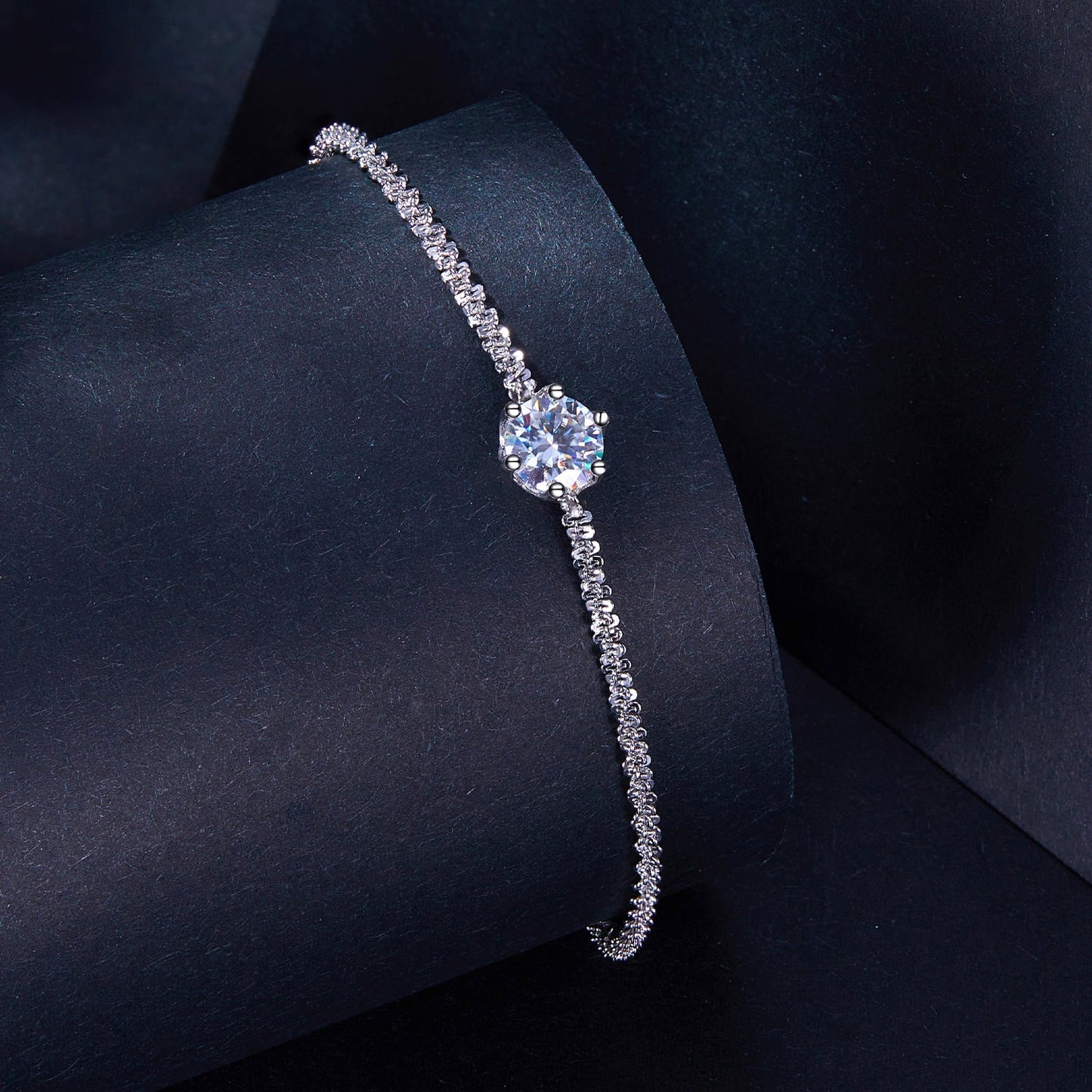925 Sterling Silver 1 Carat Moissanite Bracelet with a center stone and pavé band by Bids.com on Tampa Home & Garden Store