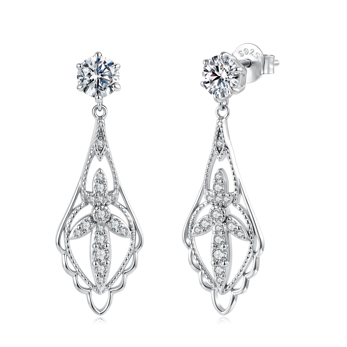 Earrings 925 Sterling Silver Moissanite with White Gold Plating, 0.50ct, pair on Tampa Home & Garden Store
