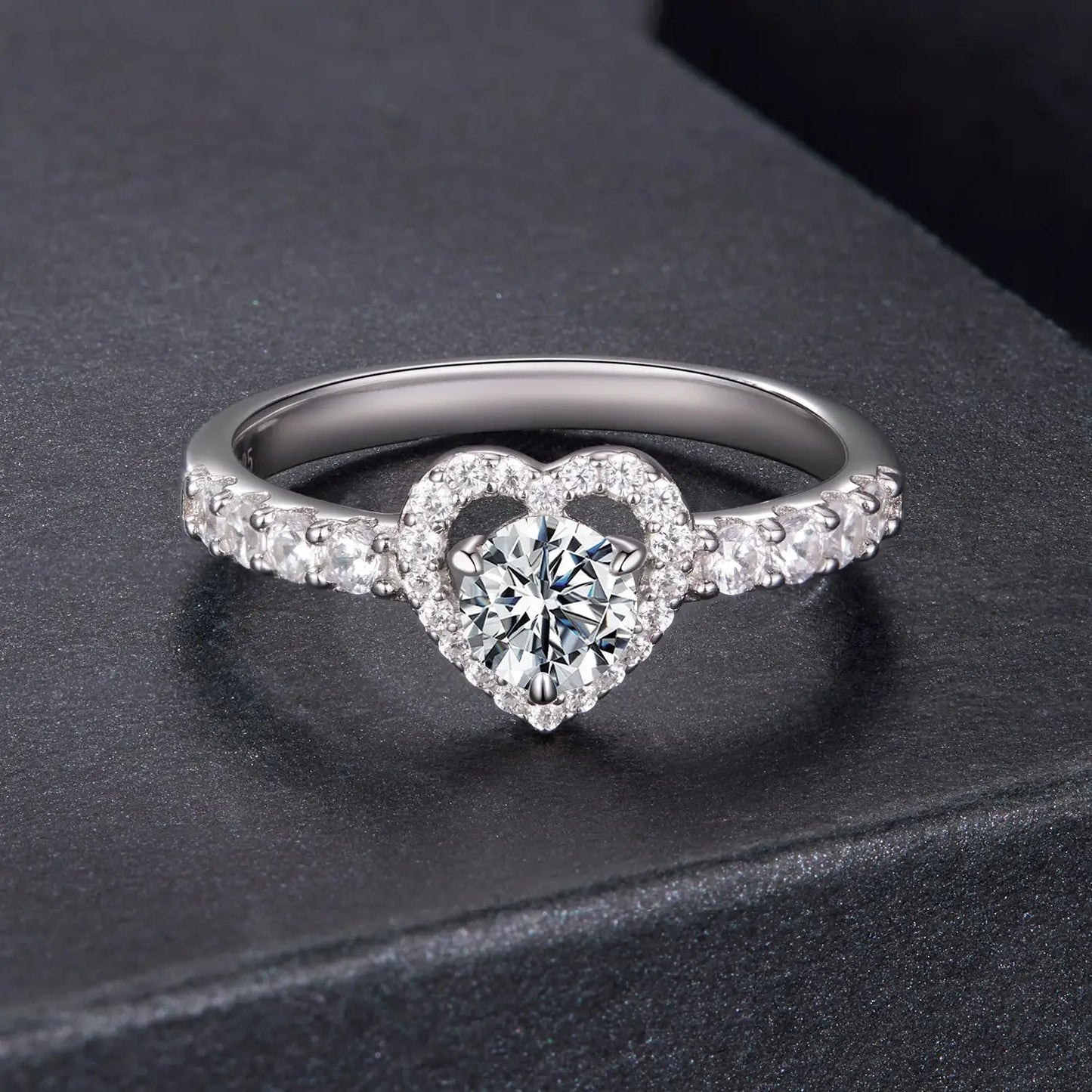 Ring 925 Sterling Silver Moissanite Heart Halo with pave band, size 6 for women, Bids.com on Tampa Home & Garden Store