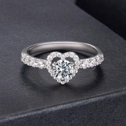 Ring 925 Sterling Silver Moissanite Heart Halo with pave band, size 6 for women, Bids.com on Tampa Home & Garden Store