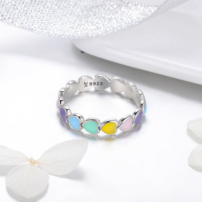 925 Sterling Silver Ring with pastel enamel heart links, size 5.0, Bids.com on Tampa Home & Garden Store
