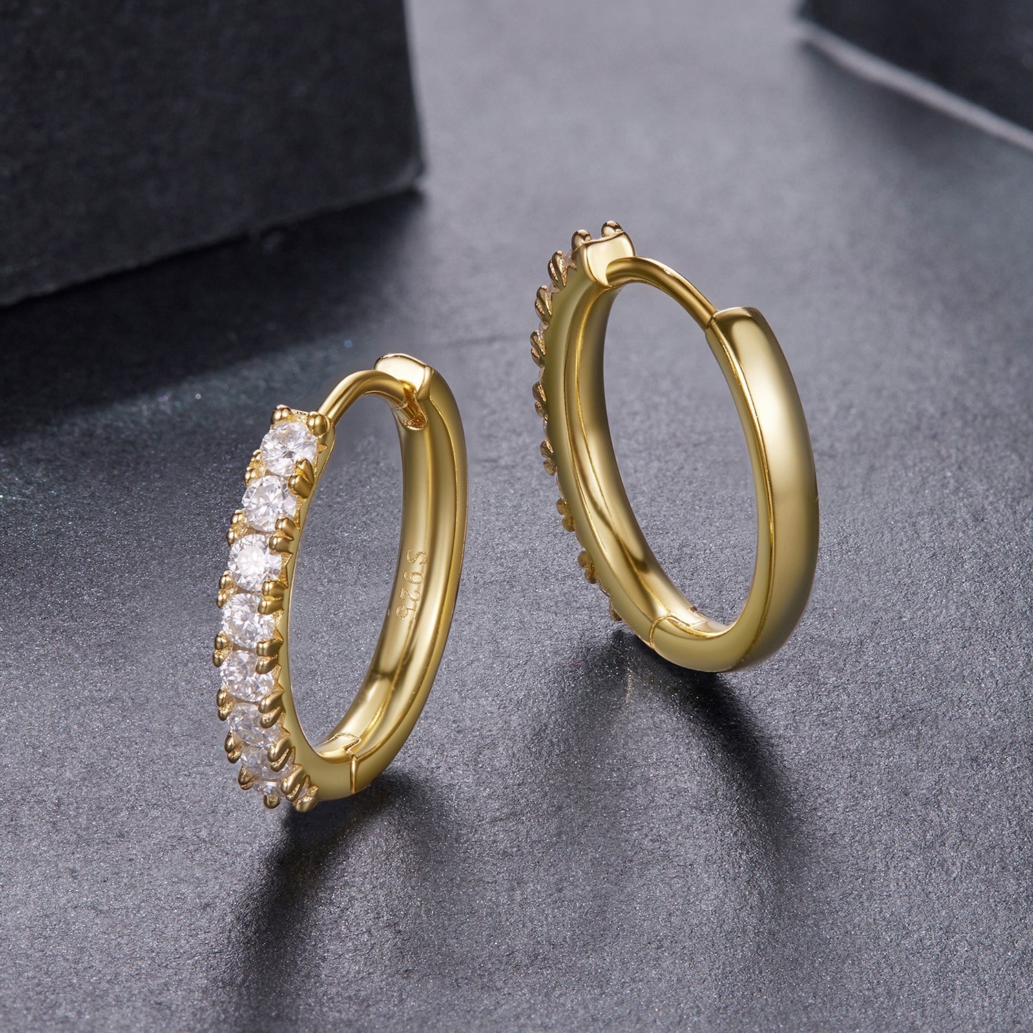 Gold-plated sterling silver hoop earrings, 1.6cm, with moissanite stones, by Bids.com on Tampa Home & Garden Store