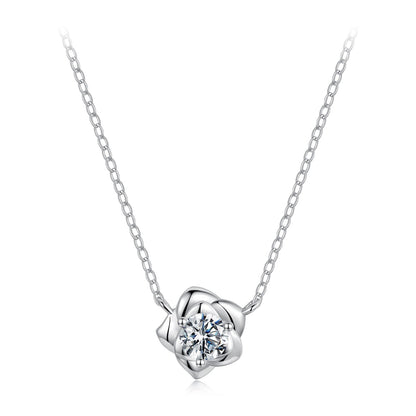 Sterling silver white gold plated moissanite pendant necklace with floral setting on Tampa Home & Garden Store