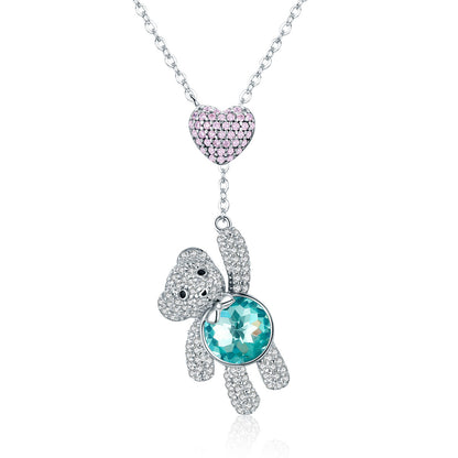 925 Sterling Silver Necklace with pink heart pendant and turquoise elephant charm, two charms on Tampa Home & Garden Store