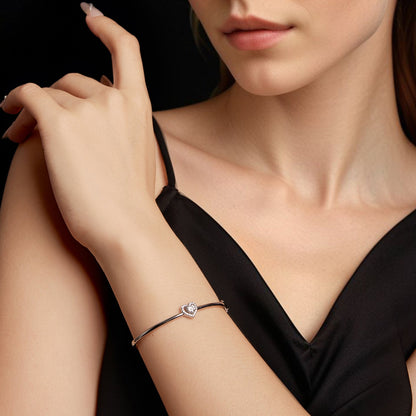 Bracelet 925 Sterling Silver Moissanite & CZ with heart centerpiece, size 17 for women on Tampa Home & Garden Store