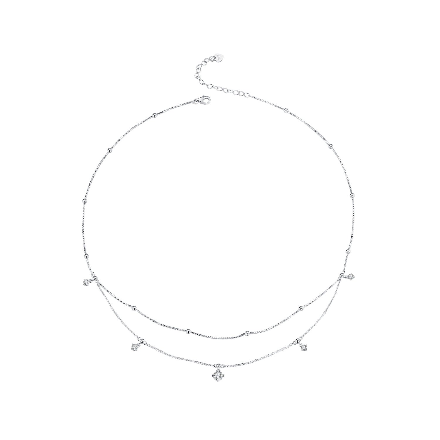 925 Sterling Silver plated moissanite necklace for women with delicate layered chains by Bids.com on Tampa Home & Garden Store