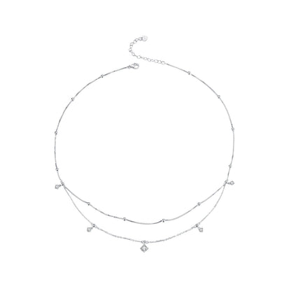 925 Sterling Silver plated moissanite necklace for women with delicate layered chains by Bids.com on Tampa Home & Garden Store